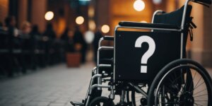 Thumbnail image of a wheelchair with a question mark, symbolizing FAQs on wheelchair rentals.