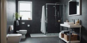 Thumbnail image showing a shower chair in a modern bathroom, emphasizing accessibility and comfort for users.