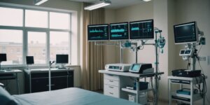 Modern hospital room in Barra da Tijuca with rented medical equipment like bed, monitors, and IV stands, highlighting rental advantages.