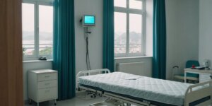 Modern hospital room in Rio de Janeiro with a rented hospital bed and mattress, highlighting rental service benefits.