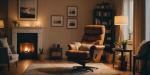 Lift chair in a cozy living room, providing comfort and ease for elderly individuals.