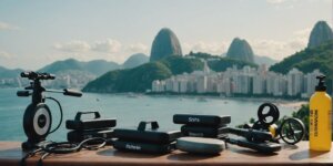 Thumbnail image displaying physiotherapy equipment for rent with Rio de Janeiro's famous landmarks in the background.