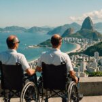 Person in wheelchair enjoying Rio de Janeiro's landmarks like Christ the Redeemer and Sugarloaf Mountain on a sunny day.