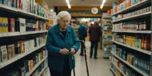Elderly person deciding between crutch and cane options