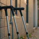 A pair of crutches against a bright background, representing the benefits of renting crutches for recovery.
