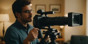 Pessoa usando equipamento de mobilidade em casa