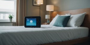 Cama hospitalar ajustável com função Trendelenburg em quarto de hospital.