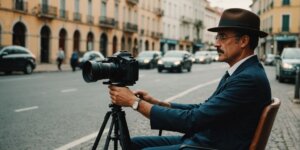 Pessoa em cadeira de rodas em uma cidade.