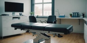 Examination table in a clean, well-lit medical office.