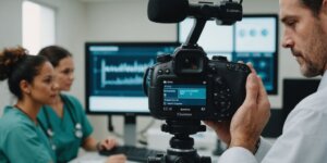 Pacientes usando equipamentos médicos modernos para reabilitação em clínica.