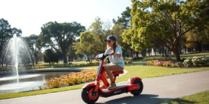 Pessoa em cadeira de rodas elétrica no parque