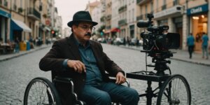 Pessoa em cadeira de rodas alugada na cidade.