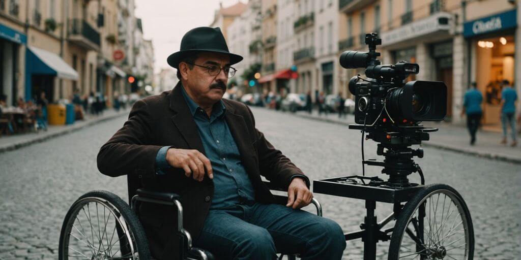 Pessoa em cadeira de rodas alugada na cidade.