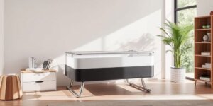 Cadeira de rodas com assento almofadado em ambiente acolhedor.