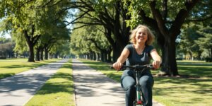Pessoa em cadeira de rodas elétrica no parque