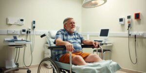 Paciente com Doença de Crohn em cadeira de rodas