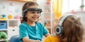 Criança com equipamento de terapia ocupacional